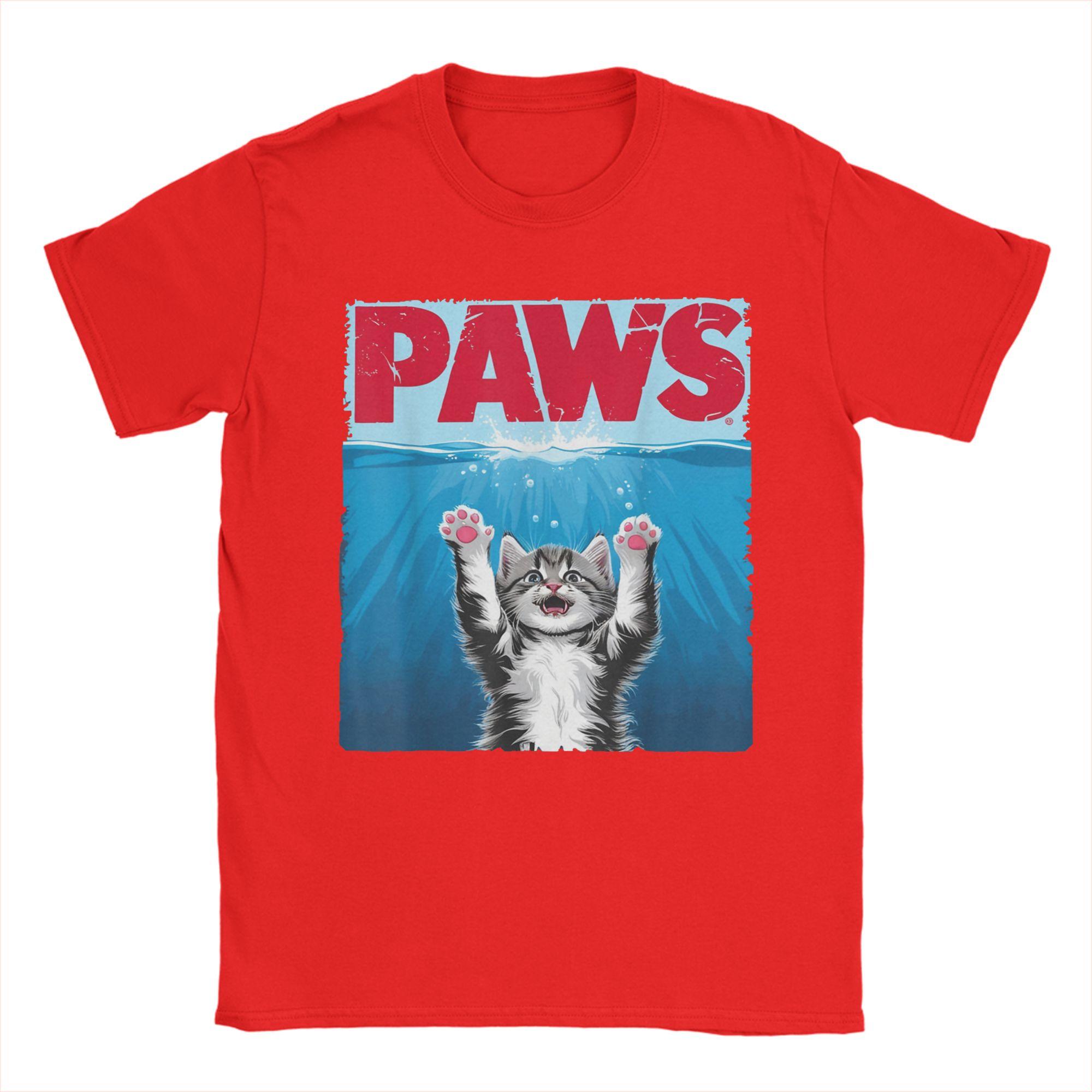 Funny Paws Cat Cute Funny Cat Lover Parody TShirt Men Round Collar Cotton T Shirts Short Sleeve Tee Shirt Graphic Clothing S