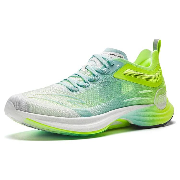 Anta Mach Pro Nitrogen Technology Slip Resistant Abrasion Resistant Low Top Running Shoes Men's White Blue Green 112335584-2