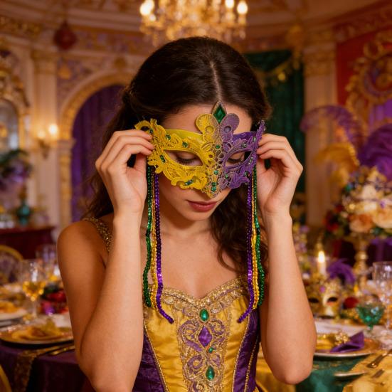 Mardi Gras Mask with Rhinestones Half Face Carnival Mask Sequins Tassel Masquerade Party Mask