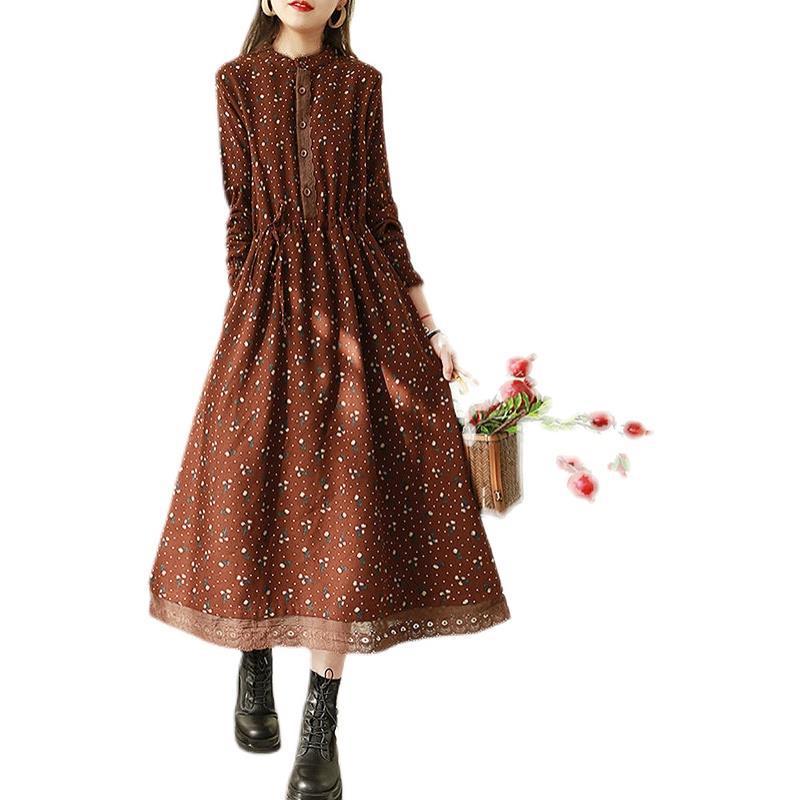 2025 Autumn Vintage Floral Cotton Linen Dress - Fashionable, Plus Size, Loose & Slimming