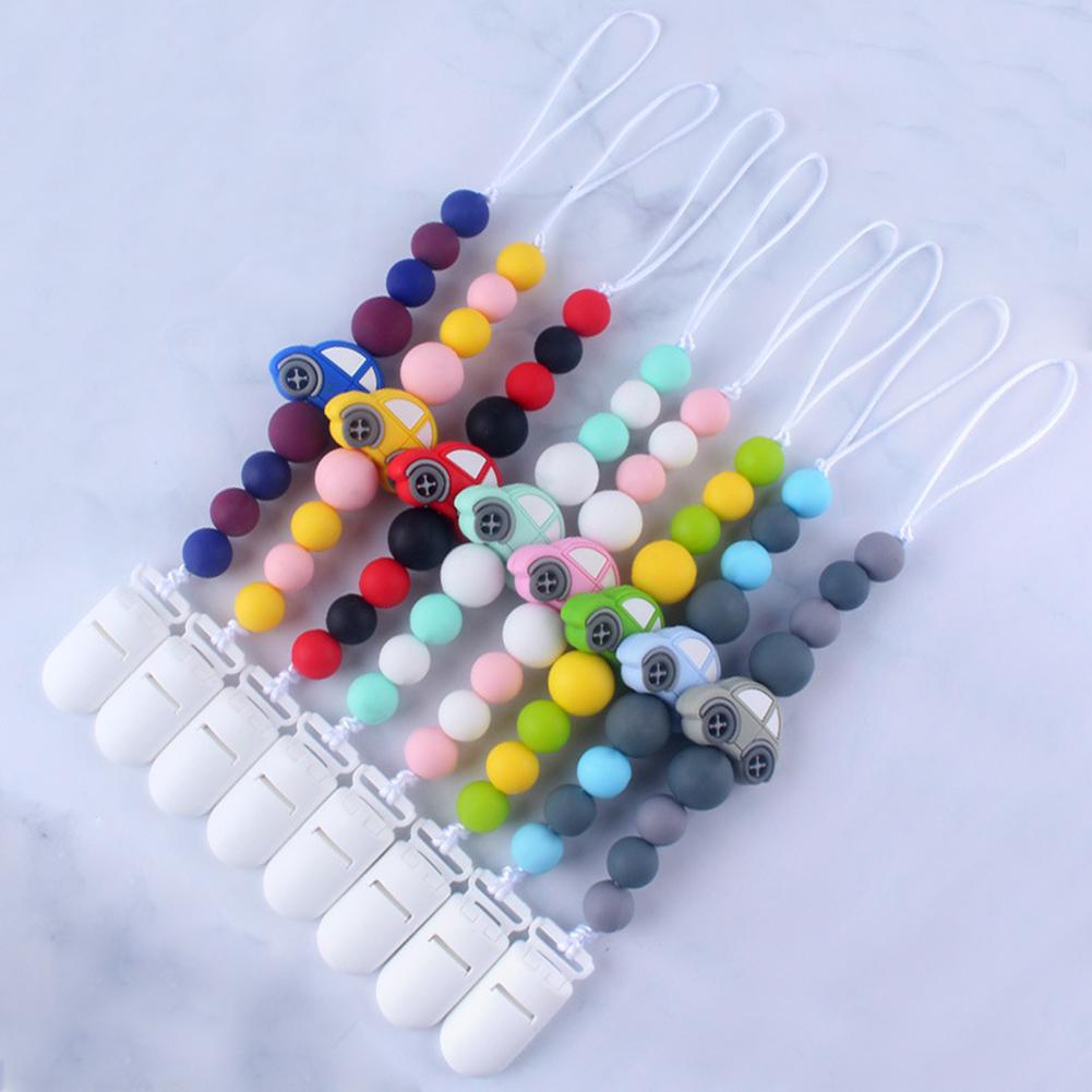 Dětské oblečení Dětská silikonová kousátka do auta Korálky na cumlíky Maketa klipu Řetízek na dudlík Žvýkací hračka