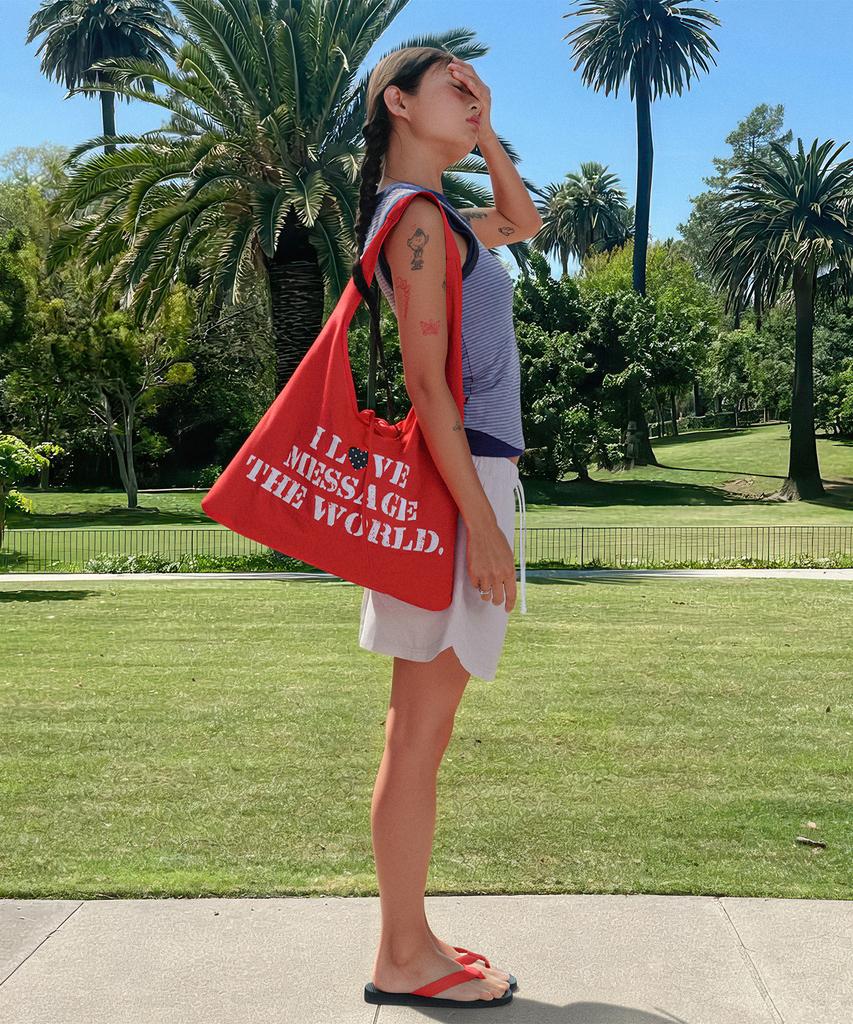 Ames-Worldwide Lettering Casual Hobo Bag Red