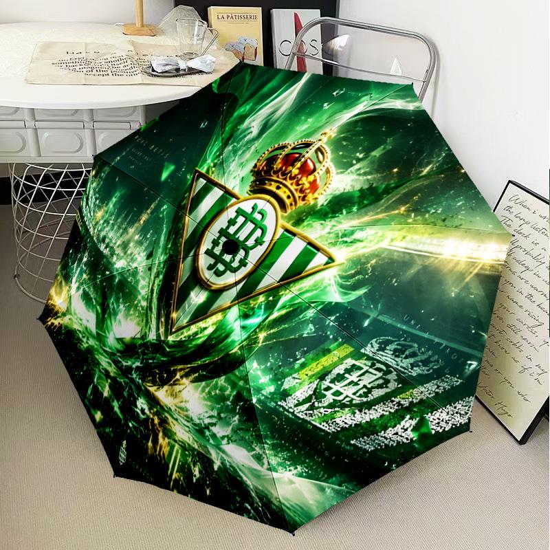 Parapluie Pliant Automatique avec Blason du Real Betis - Parapluie de Voyage à 8 Baleines avec Ouverture/Fermeture Automatique et Cadeaux Portables pour les Fêtes ou les Anniversaires
