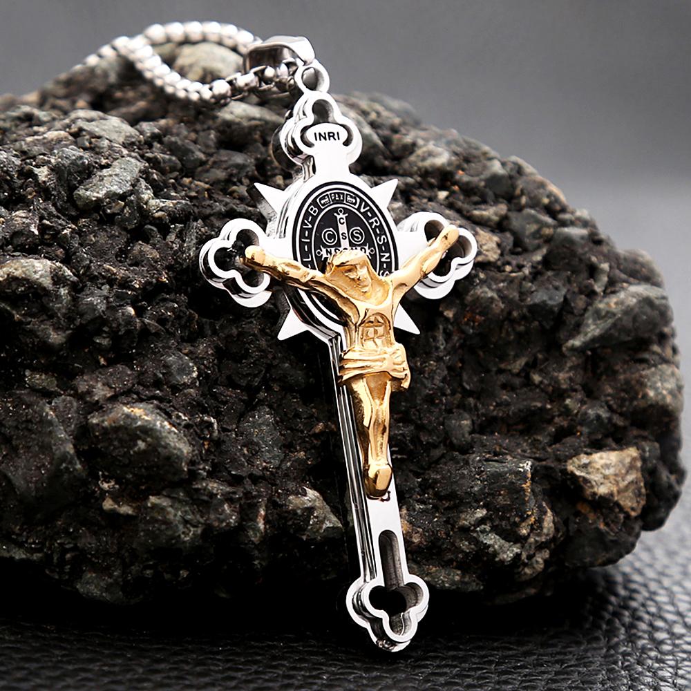 Vintage Christian Jesus Cross Pendant Necklace Men's Religious Jesus Necklaces Prayer Baptism Jewelry