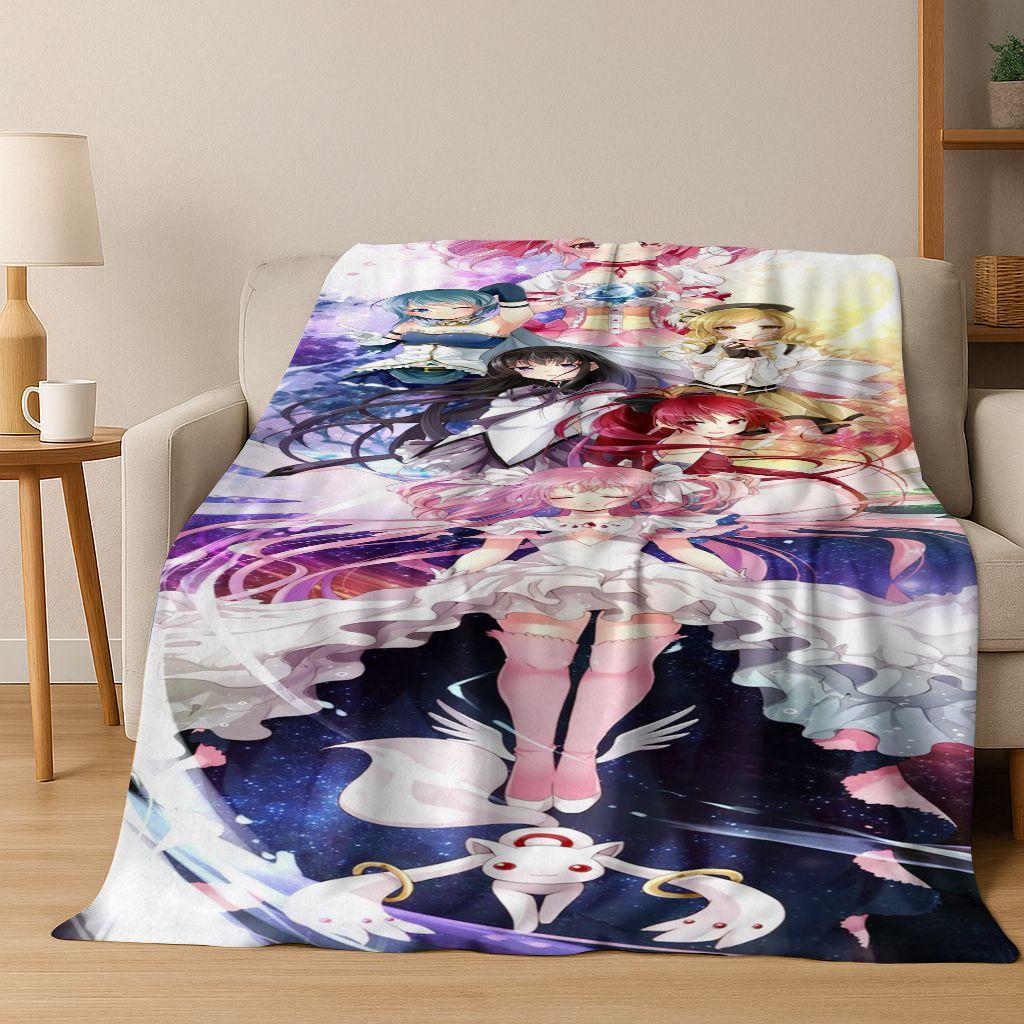 Cartoon Puella Magi Madoka Magica Girl Anime Art Flannel Blanket,Cozy Soft Throw Blanket for Home Bedroom Bed Sofa Cover Kids
