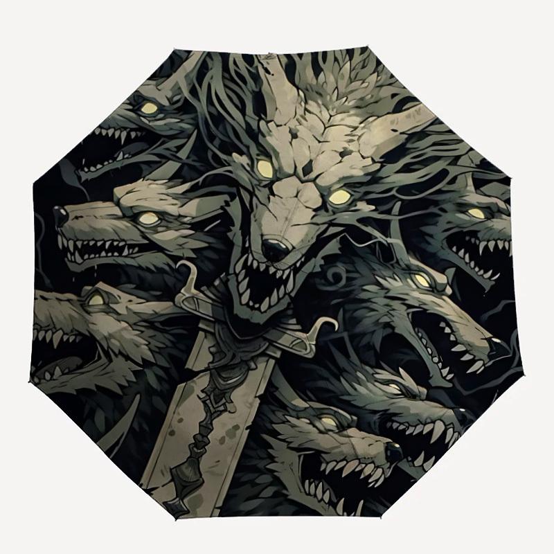 

1pc Wolf Pack Automatic Umbrella - 8-Rib Portable Folding Black Iron Frame for Outdoor, Beach, Travel, Beach Umbrella,126