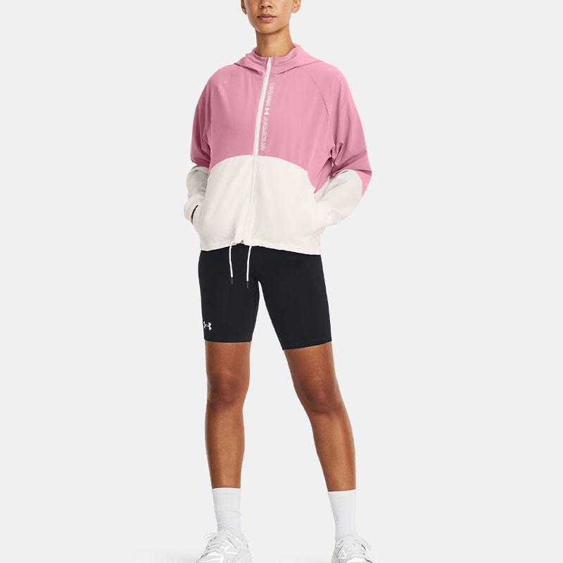 Under Armour Woven Full-Zip Color Block Hooded Jacket Women Jacket Pink 1369889-697
