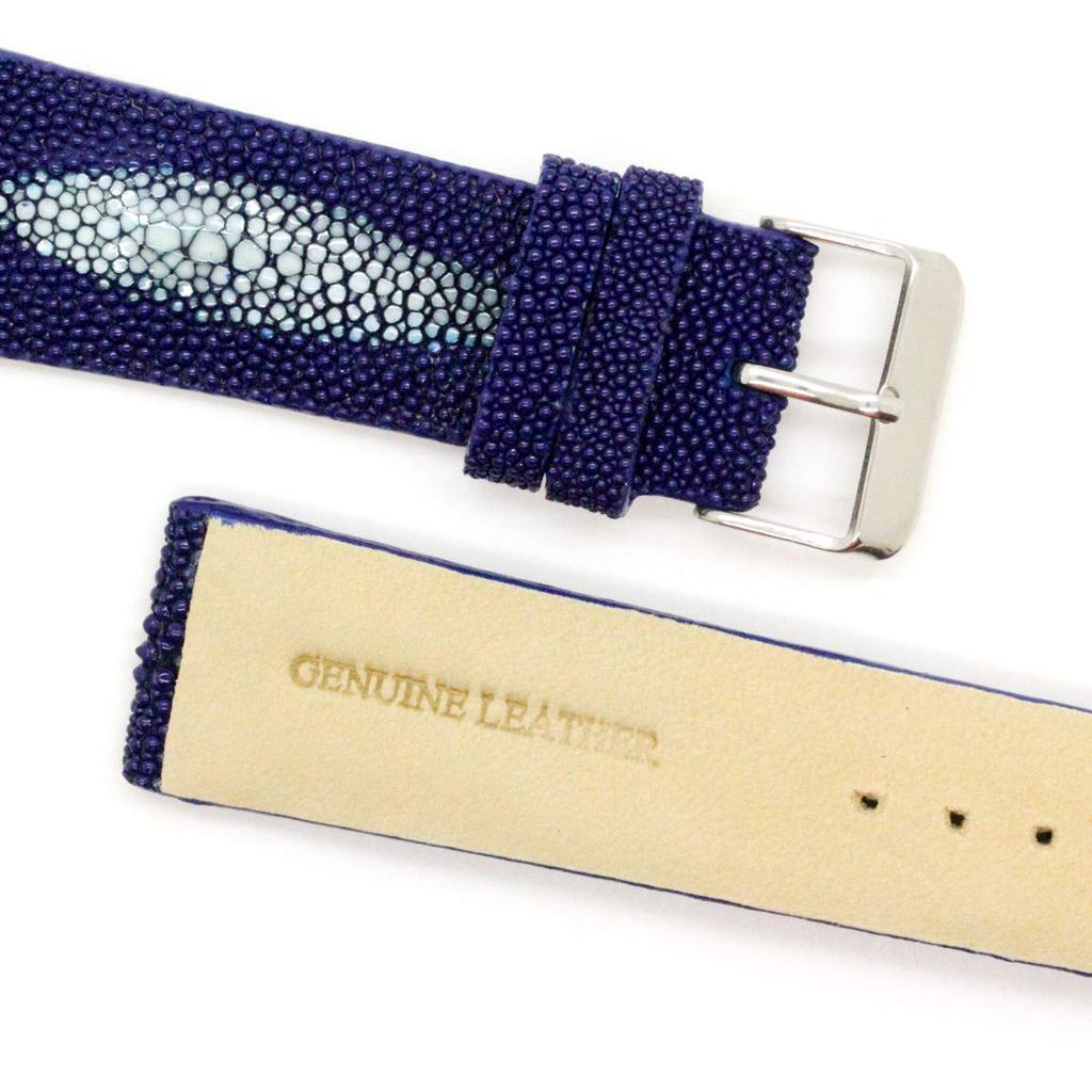 Revetta Rochenleder Uhr Galuchat mit Blauem Federsteg Federstegentferner Inklusive Armband, Leder, Blau, Punkt, 22mm, Stege, [090-2stb22-1]