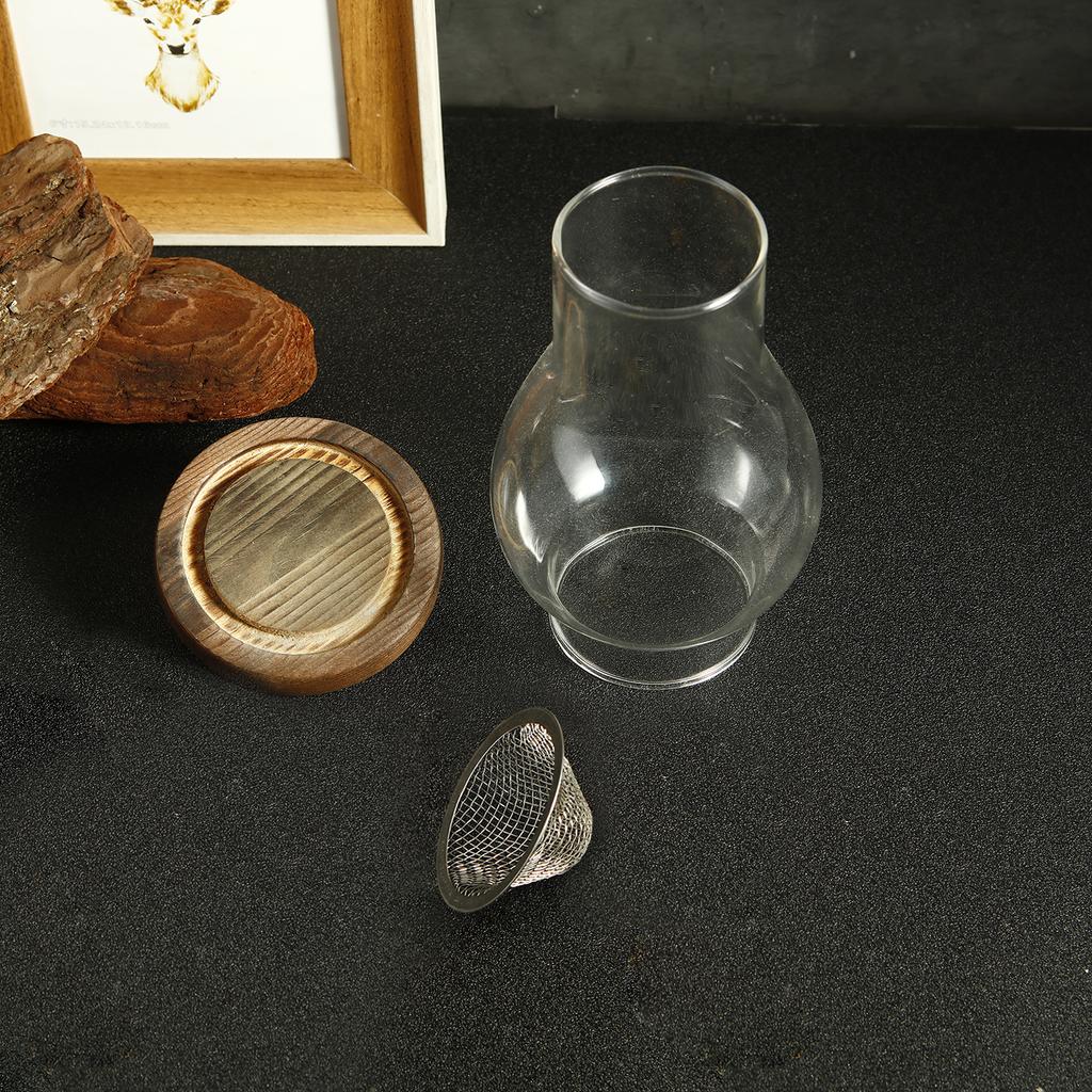 Glass Candle Holder Candle Heating Holder with Wooden Base Aromatherapy Incense Burner for Yoga SPA Aromatherapy