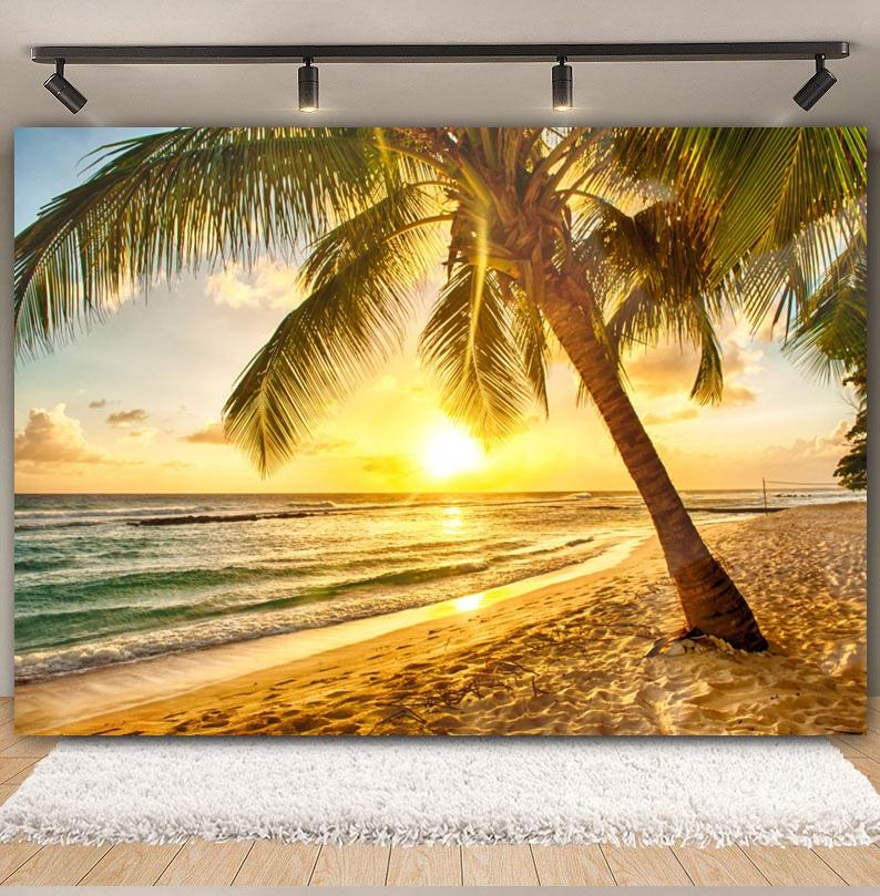 Tropischer Strand Hintergrund für Fotografie Sommer Hawaii Blaues Ozeanwasser Meeresufer Palme Kinder Feiertagsparty Foto Hintergrund Dekoration