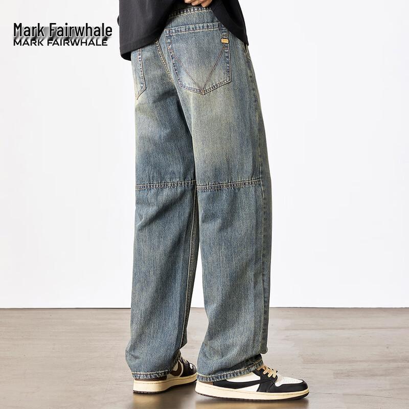 Mark Fairwhale Men's Retro Washed Loose Straight Jeans