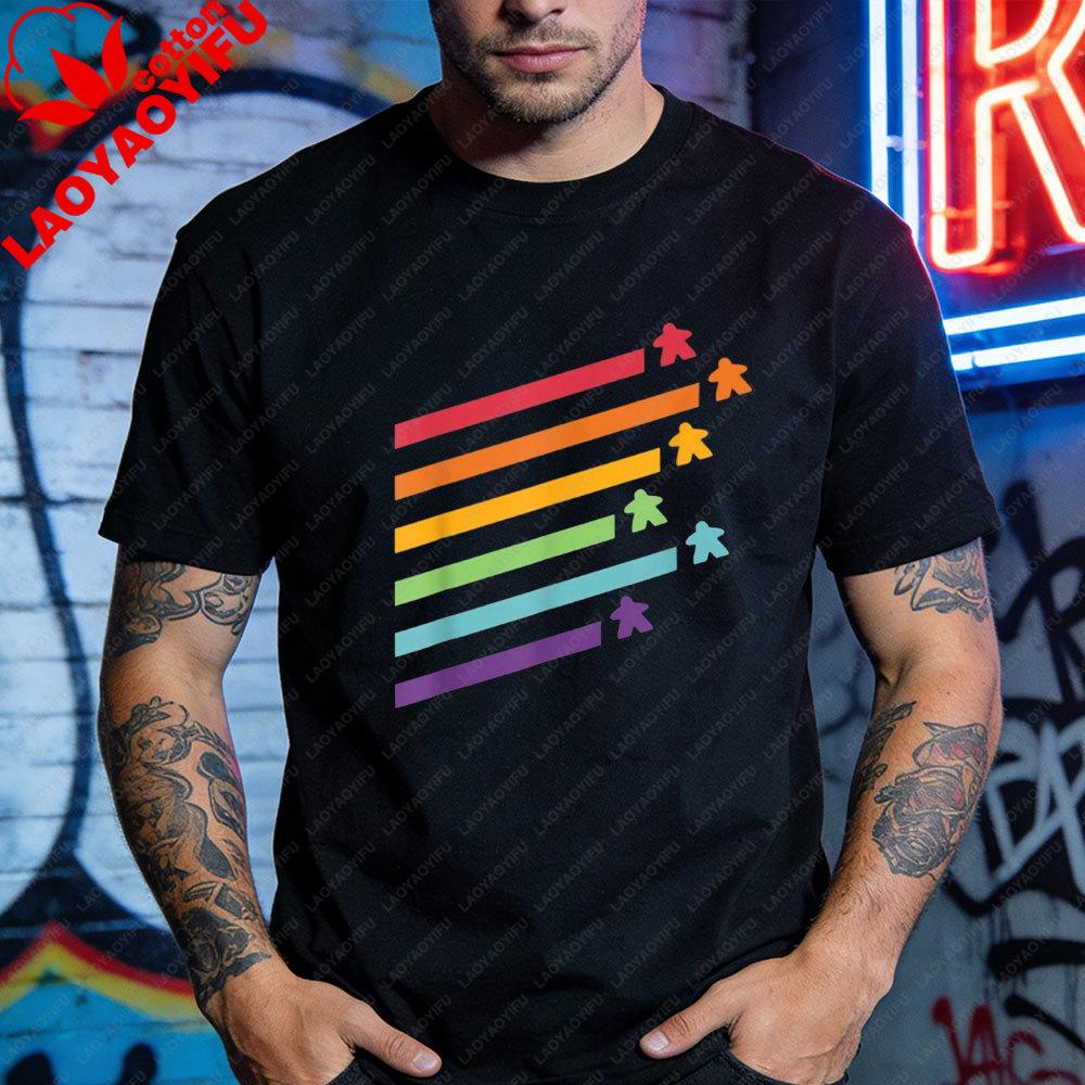 Board Game Meeple Retro Stripes TShirt Striped Star Print Men Cothes Short Sleeve Classic Pattern Print Casual Streetwear Tops S