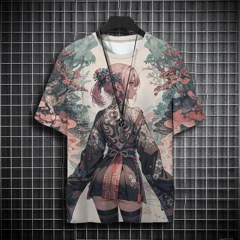 

Летние футболки с графикой татуировки самурая, 3D-принт, мужские футболки с коротким рукавом, хип-хоп, оверсайз, Y2K, Харадзюку, топы, детская одежда XXXL