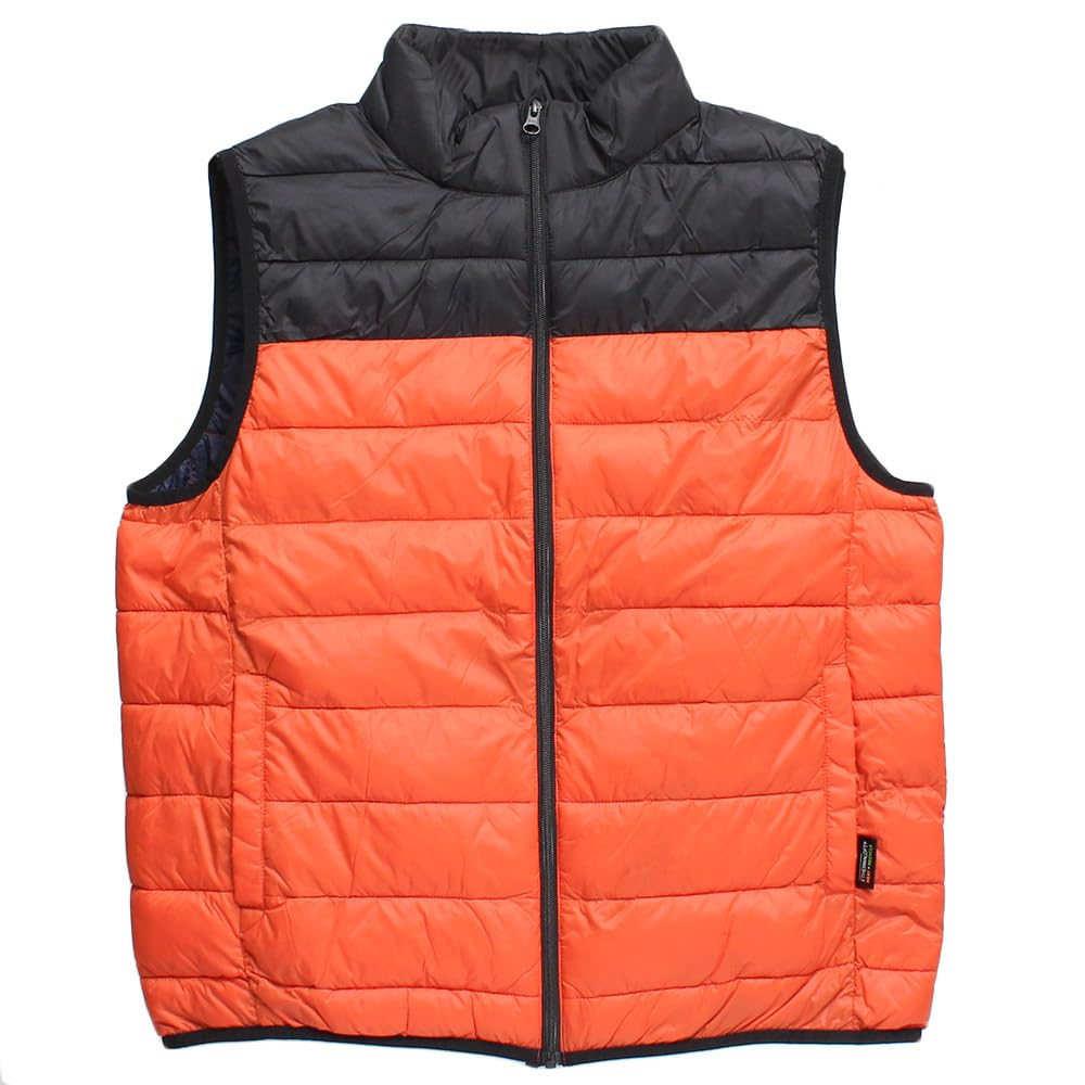 One Colors Padded Down Large Size Orange Men's Vest, Size, Nylon, Water-Repellent, Photothermal, Stand-Up Jacket, 3L, (10)