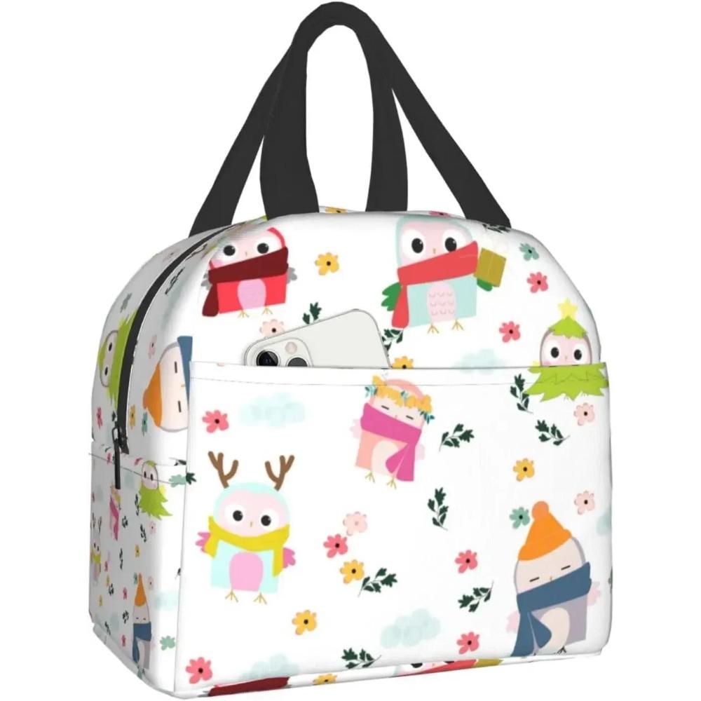 Cute Christmas Owls Lunch Box Reusable Insulated Lunch Bag for Travel Picnic Shopping Work Food Container for Adults Teens Kids