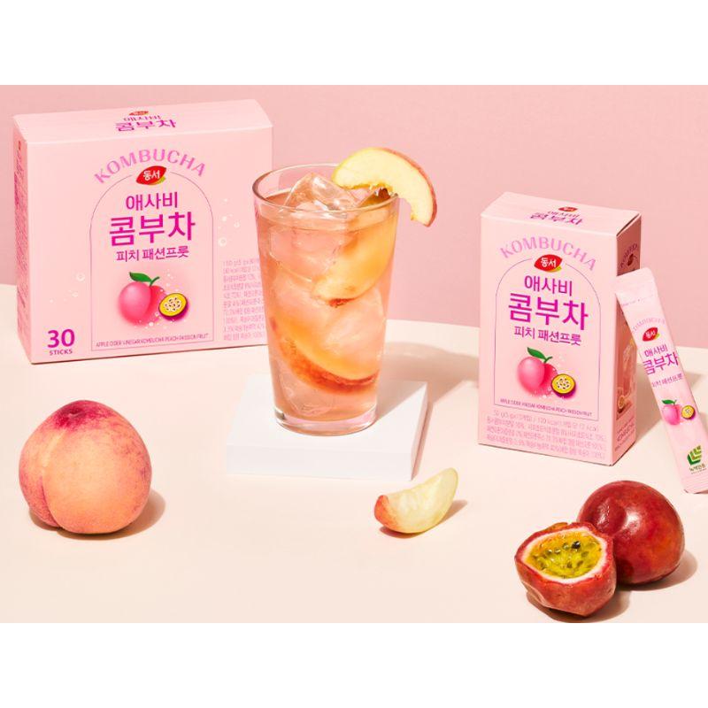 Kombucha Tea Powder Stick Peach Passion Fruit Flavor 5g x 30 Sachets Korean Style Fruit Tea 1box (30ea)