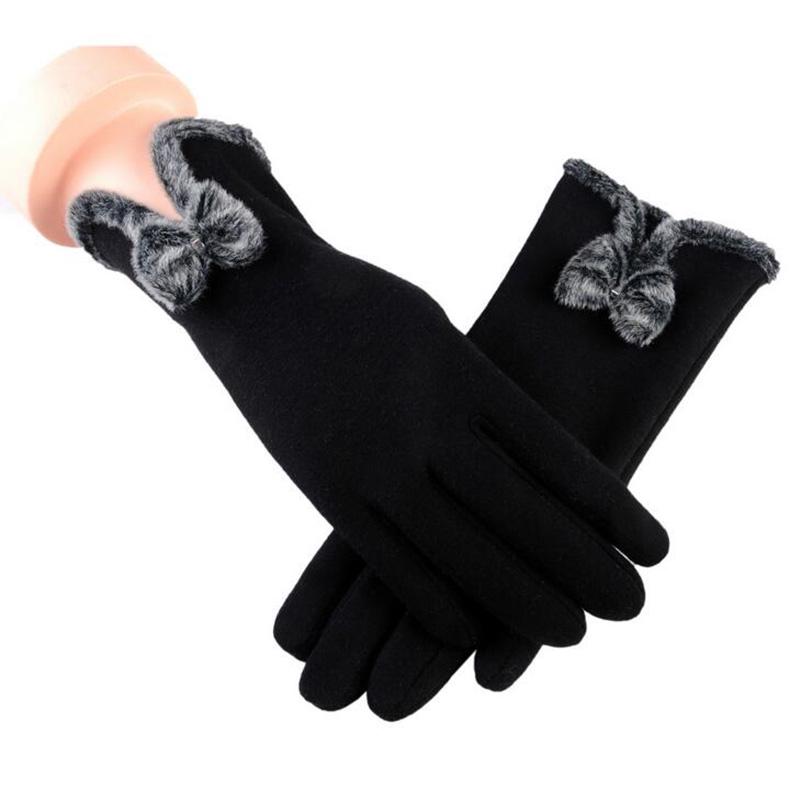 New Female Autumn Winter Non-Inverted Velvet Cashmere Full Finger Warm Lace Gloves Women Cotton Touch Screen Gloves G82