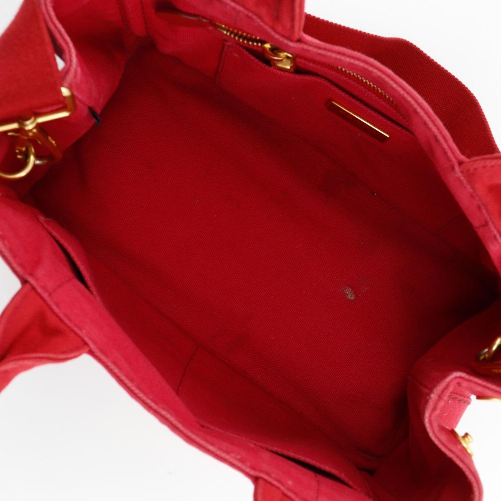 PRADA Canapa Tote Mini Handbag 2WAYShoulder Red canvas Women Used