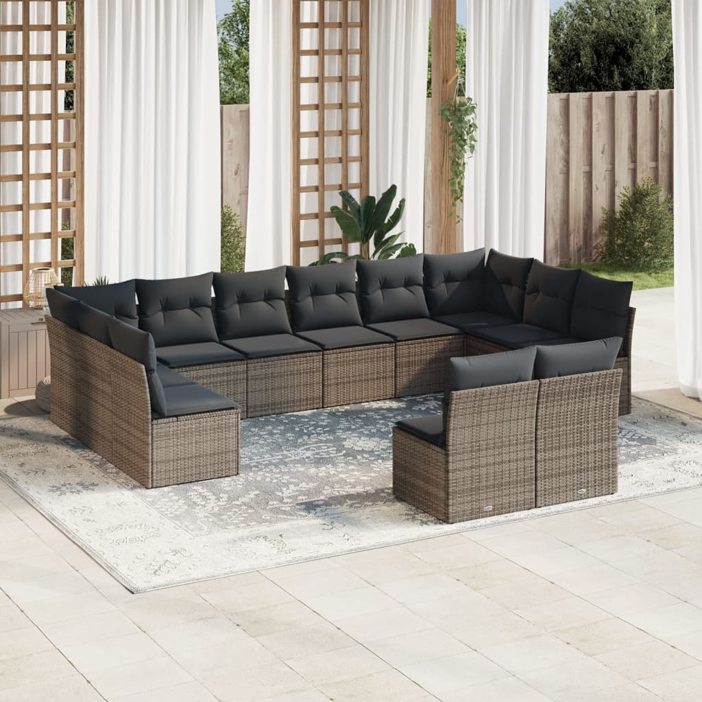 Vidaxl 12-Cz. Tuinmeubelset met Kussens, Grijs, Polyrotan