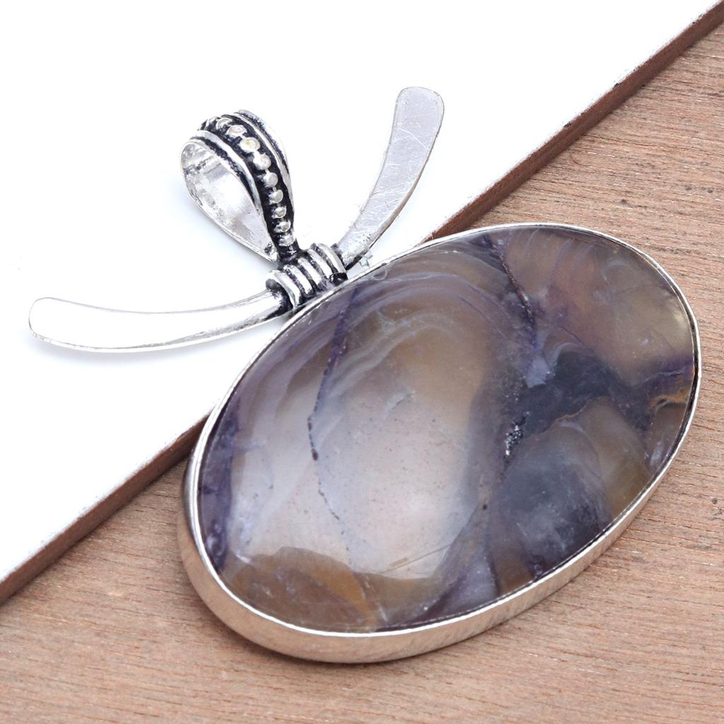 Fluorite Gemstone Handmade Women's Unisex Silver Jewelry Pendant 1.75