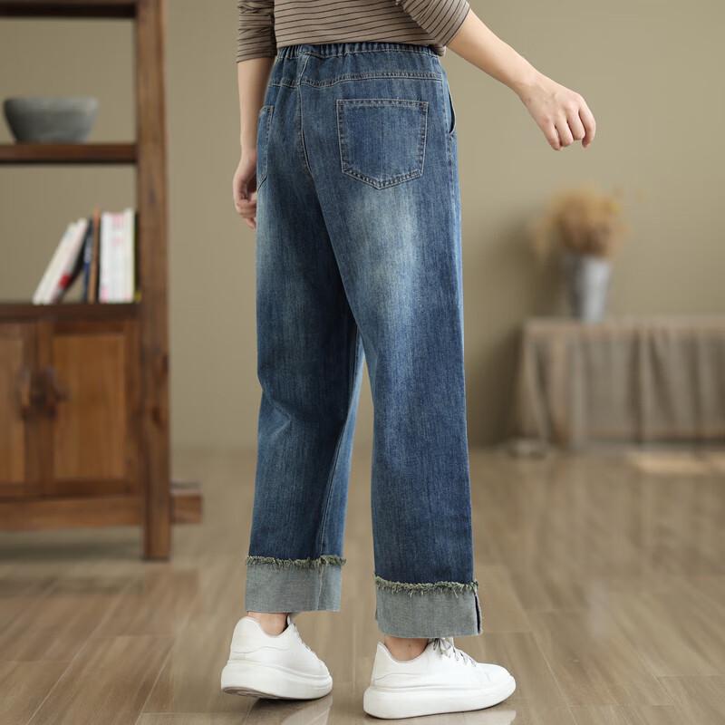FENGXIAO Women's 2025 Summer High-Waist Straight-Leg Denim Pants