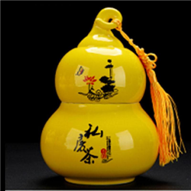 Gourd Shaped Double-layer Tea Caddy Ceramic Tea Storage Tank Non Woven Cover Sealed Tea Can Porcelain Ornaments Nut Storage Pot