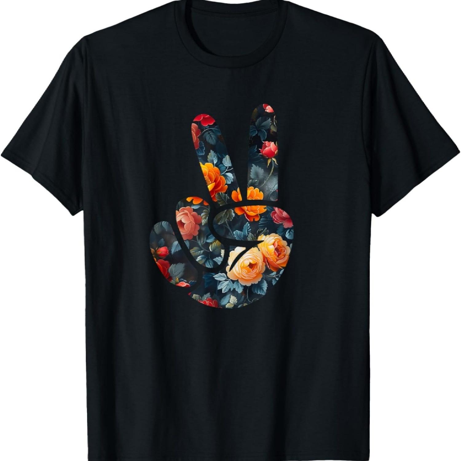 

Elegant Silhouette Wildflowers Floral Peace Sign Hand T-Shirt(59) XXXXXL чорний