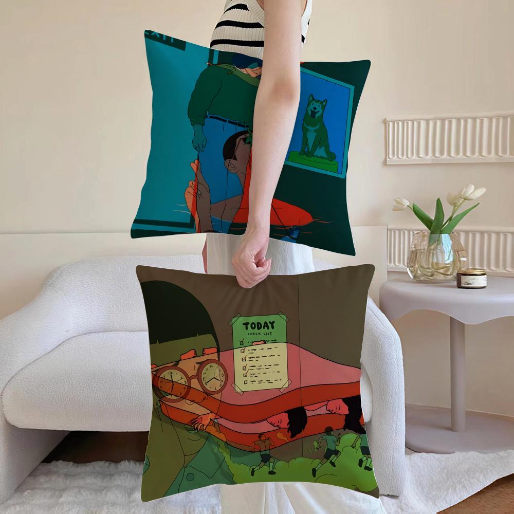 Abstract Funny Illustration Cushion Cover Anti-dustmite Pillowcase Invisible Zipper Silky Short Plush Sofa Cushion Cover