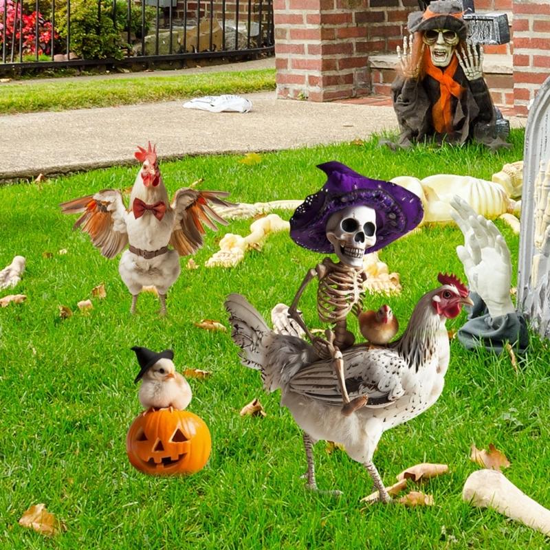 3Pcs Iron Halloween Garden Decorations Durable Rustproof Chicken Stakes Easy Install Outdoor Party Landscape Ornament