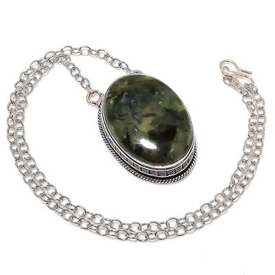 Natural Prehnite Gemstone Handmade 925 Sterling Silver Gift Necklace 20" H0K67