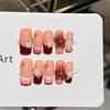 10Pcs Red French Press On Nails - 3D Flower & Gold Bead Square Fake Nails