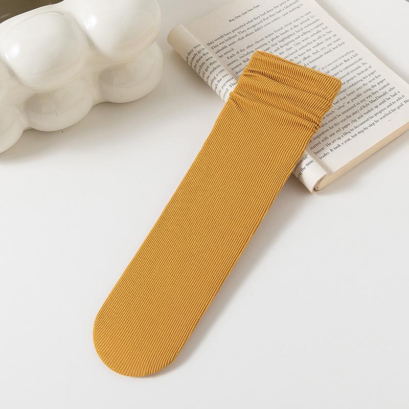 Damskie białe skarpetki do połowy łydki z jedwabiu lodowego: Cienki, Jednolity kolor, Aksamitny, Wiosna/Lato