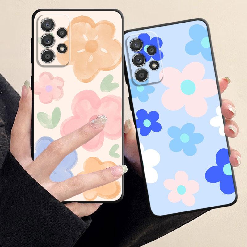 Czarny miękki futerał na telefon do Samsung Galaxy A13 A22 A72 A23 A33 A53 A32 A21s A71 A31 A51 A52 kolorowe kwiaty Capa Shell Cover