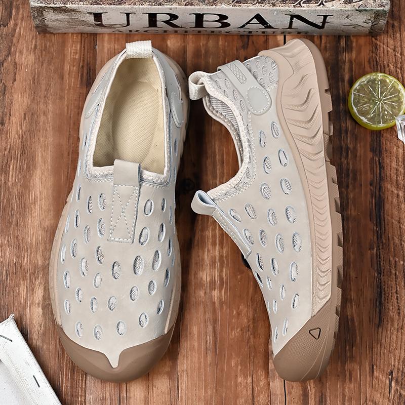 FashionBreathable Simple Leather Men Shoes Summer Slip on Loafers Hollow Out Man Casual Leather Flats Hot Sale Driving Shoes Moccasins