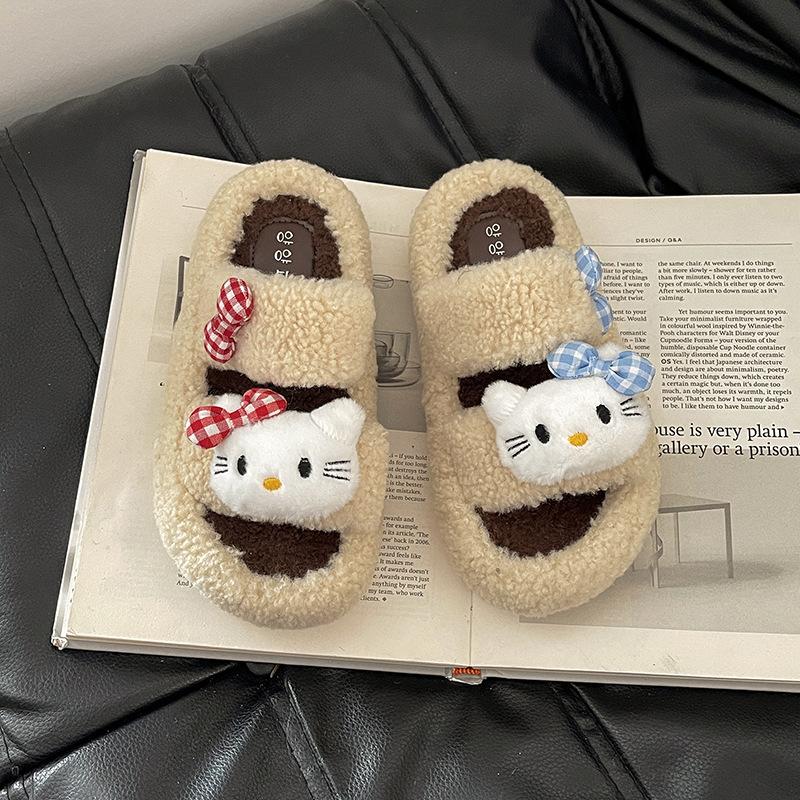 

Piaohong cute kitten bow bag head fluffy slippers women s 2025 autumn and winter new outer wear thick-soled thermal slippers 40 бежевый