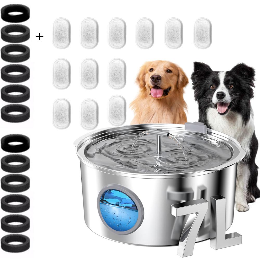 7L Large Capacity Stainless steel Cat Dog Pet Drink Fountain With Water Level Window Silent Water Pump Dispenser USB Water Bowl