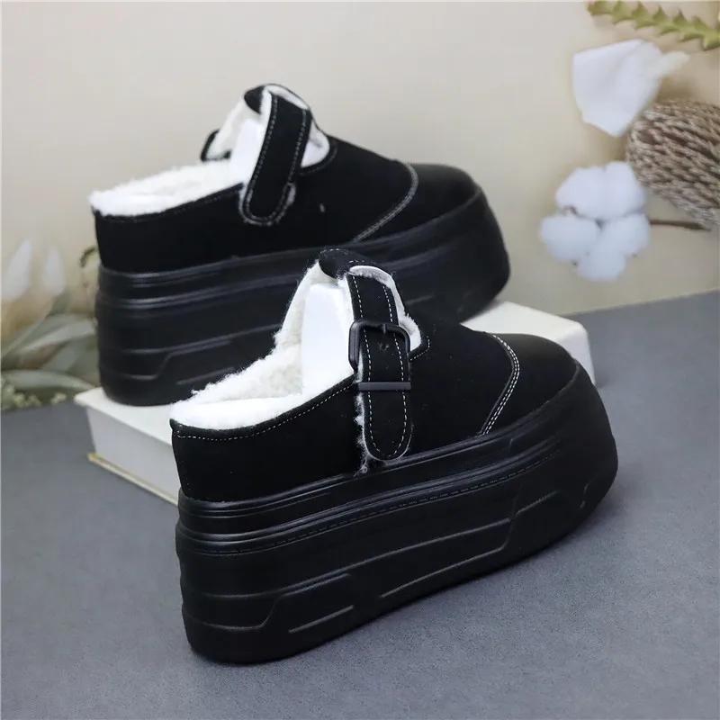 

Мода 12 см Синтетическая замша Натуральная кожа Теплые женские ботильоны на платформе и танкетке Массивные кроссовки Весна Осень Зима Плюшевые тапочки 34