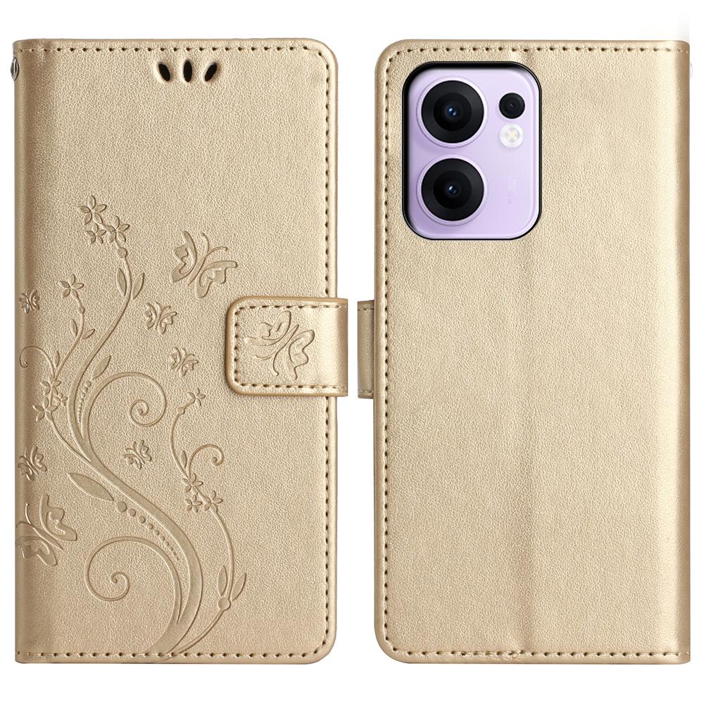 For Oppo Reno13 F 4G/5G Leather Wallet Case Butterfly Flower Imprinted Phone Cover with Strap