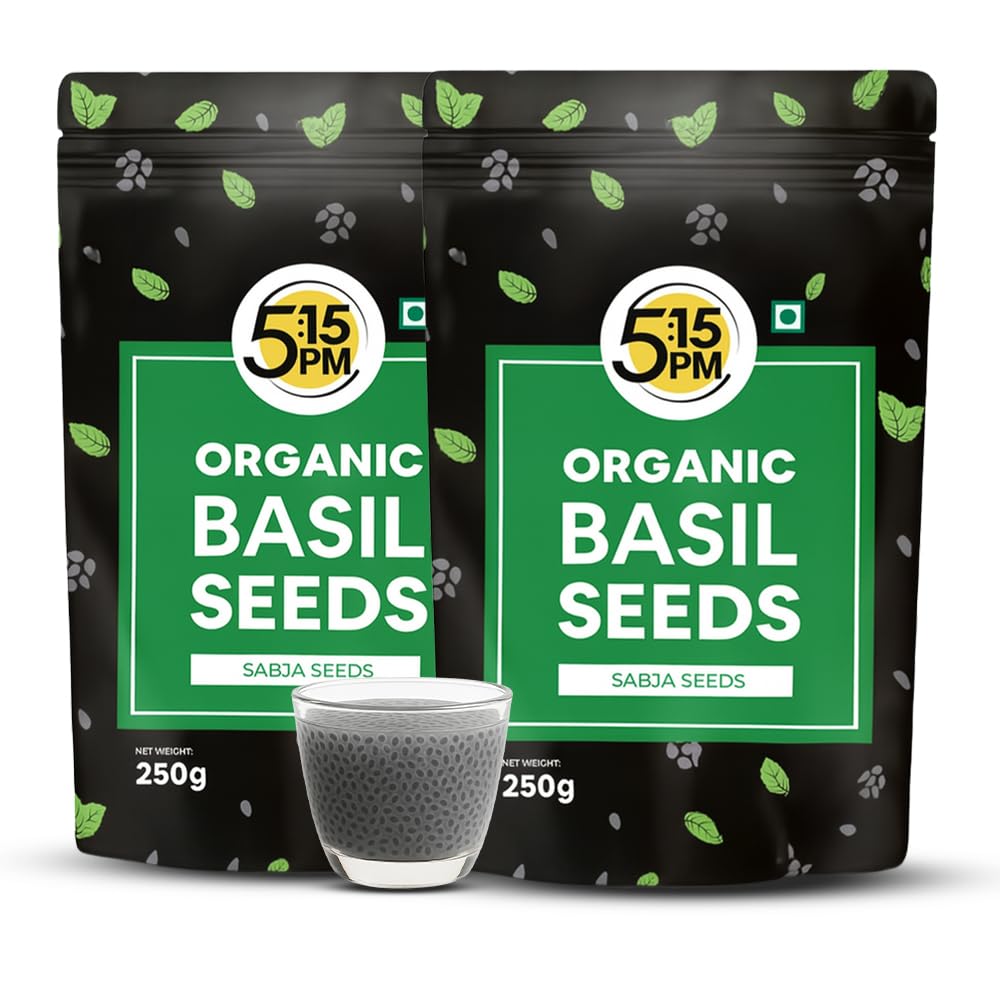 5:15PM Organic Sabja Seeds 250g X Pack of 2 | Gluten-Free Basil Seeds for Smoothies Drinks & Desserts