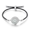 Stainless Steel Tree of Life Aromatherapy Bracelet with Diamonds and Leather Band