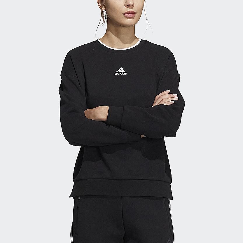 Adidas Fi W Swt Gloss Logo Print Knit Crew Neck Sweatshirt Women Sweatshirt Black H09766
