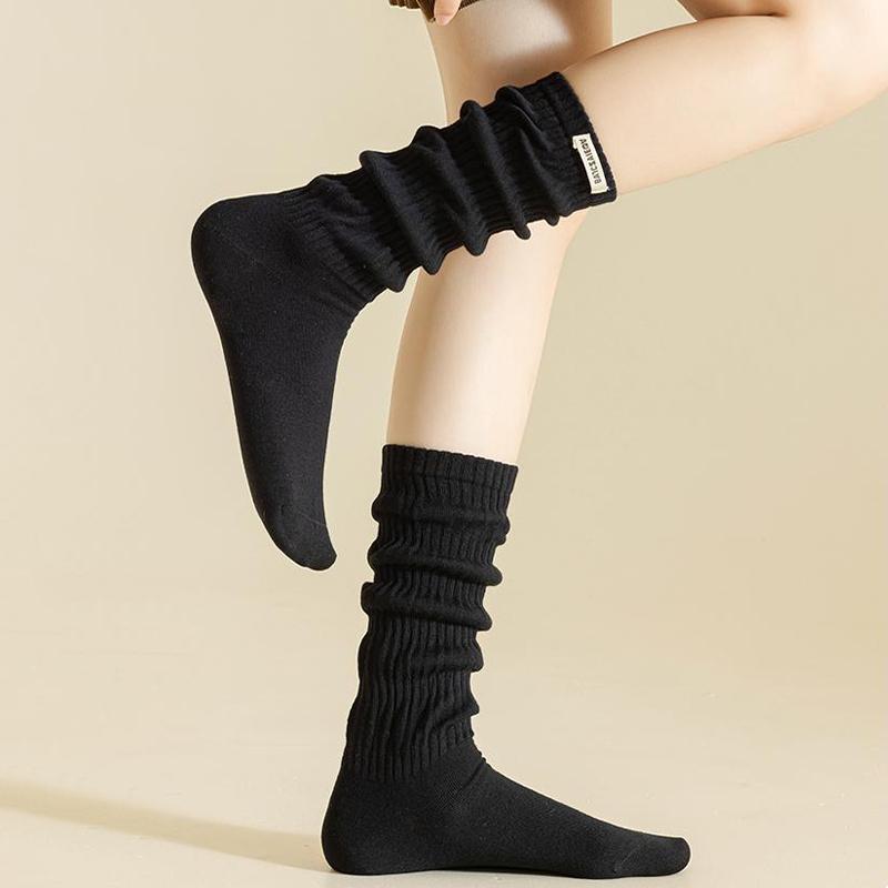 

Japanese Cute Pleated Pile Up Mid-Calf Socks Women S Solid Color Casual Loose Sock as the picture