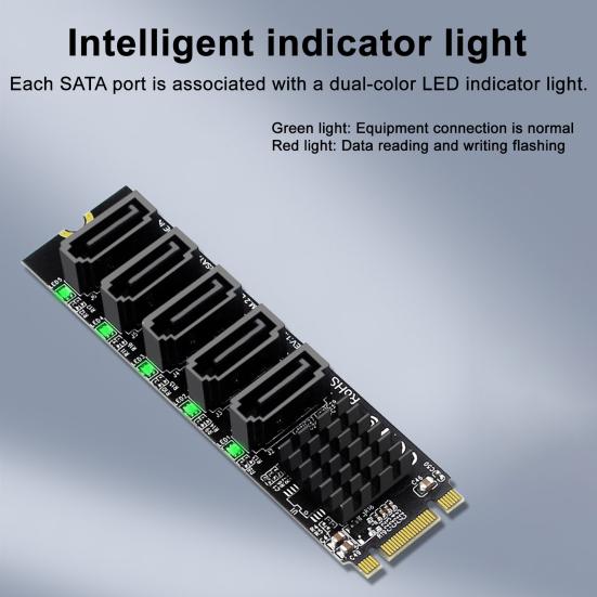 Scheda Adattatore M.2 Chiave B a SSD SATA3 Chiave B SATA a SATA 3.0 6Gbps Adattatore Convertitore a 5 Porte Scheda di Espansione Hard Disk nero