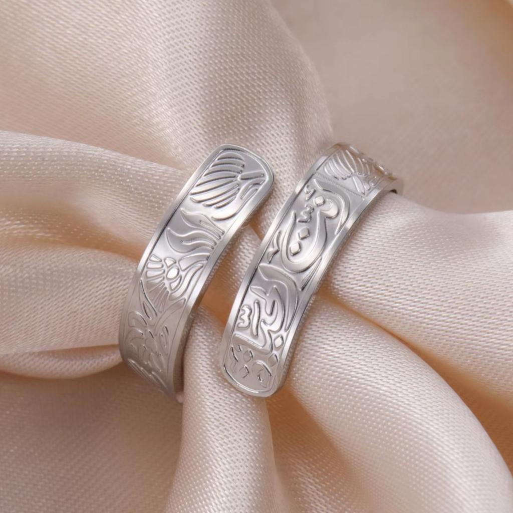 LIKGREAT Lotus Rune Open Ring Lotus Flower Spiritual Rings Boho Yoga Buddhist Tibetan Stainless Steel Jewelry Christmas Gift