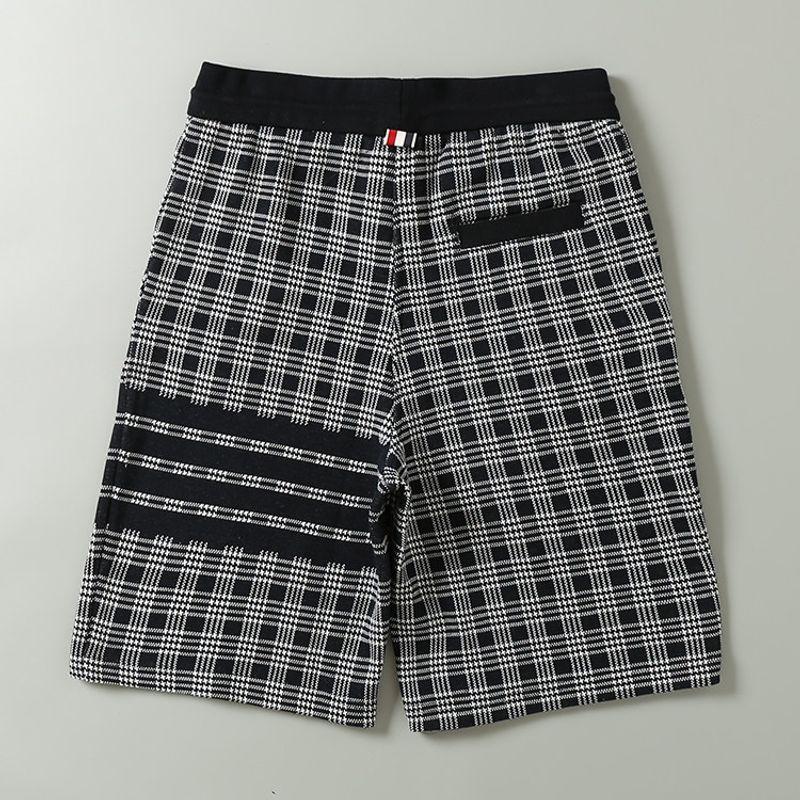 Summer Fashion Brand Stripes Gingham Couple's Shorts Cotton Yarn-Dyed Jacquard Four Bars Casual Loose Cropped Pants for Men