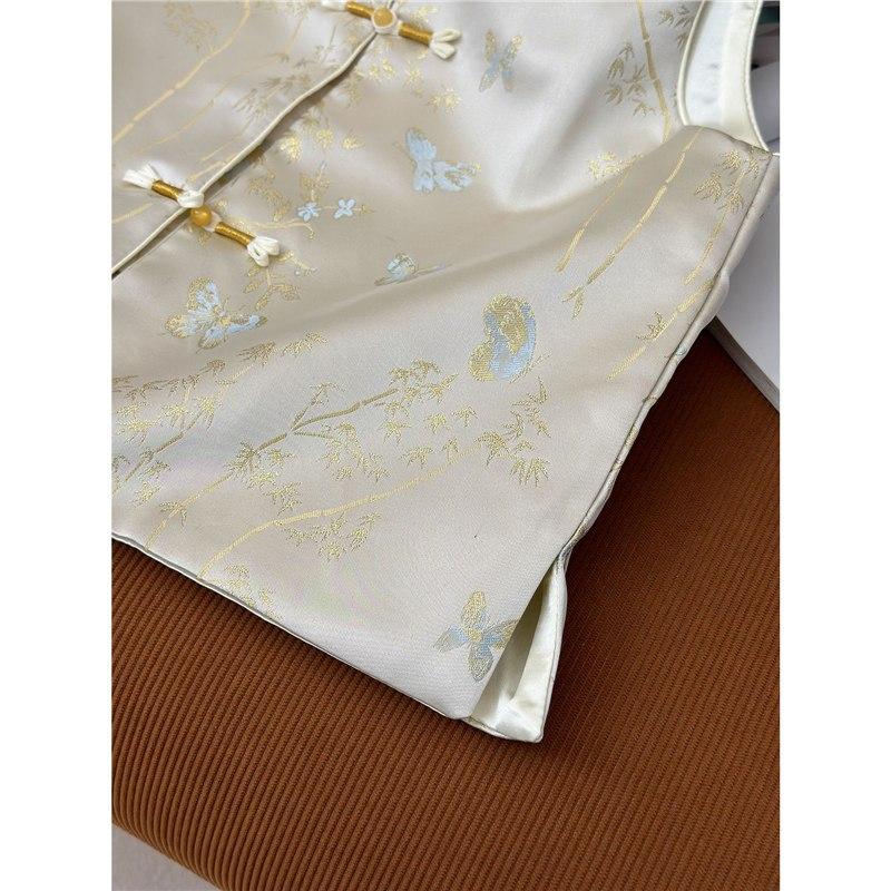 Delicate brocade jacquard buckle vest women's fashion outer wear small man