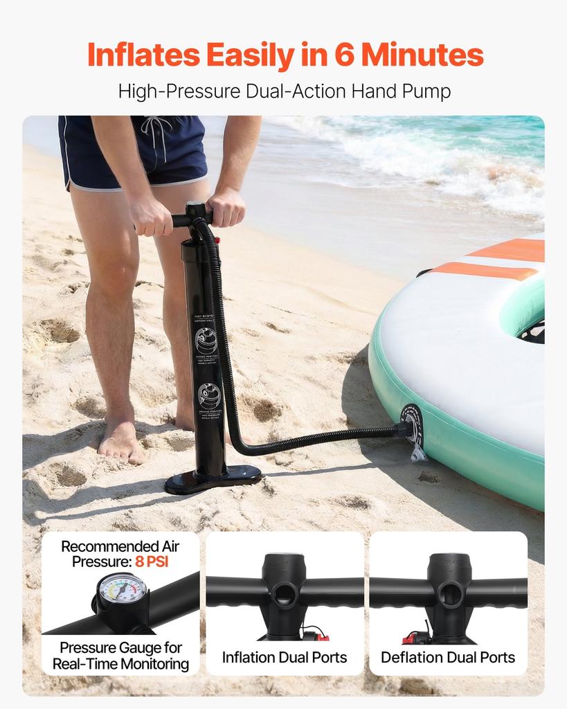 Aufblasbarer schwimmender Steg, 3,05 x 2,44 m runde aufblasbare Stegplattform, rutschfeste Wasser-Luftmatte mit tragbarer Tasche und abnehmbarer Leiter, Schwimmkörper