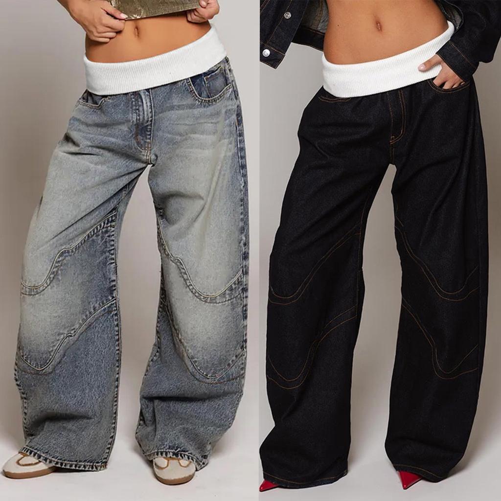 RogueWave Oprané Staré Modré Džíny Americký Retro Street Muži a Ženy Rovné a Volné Trend Nový Styl Horký Prodej Neformální Džíny