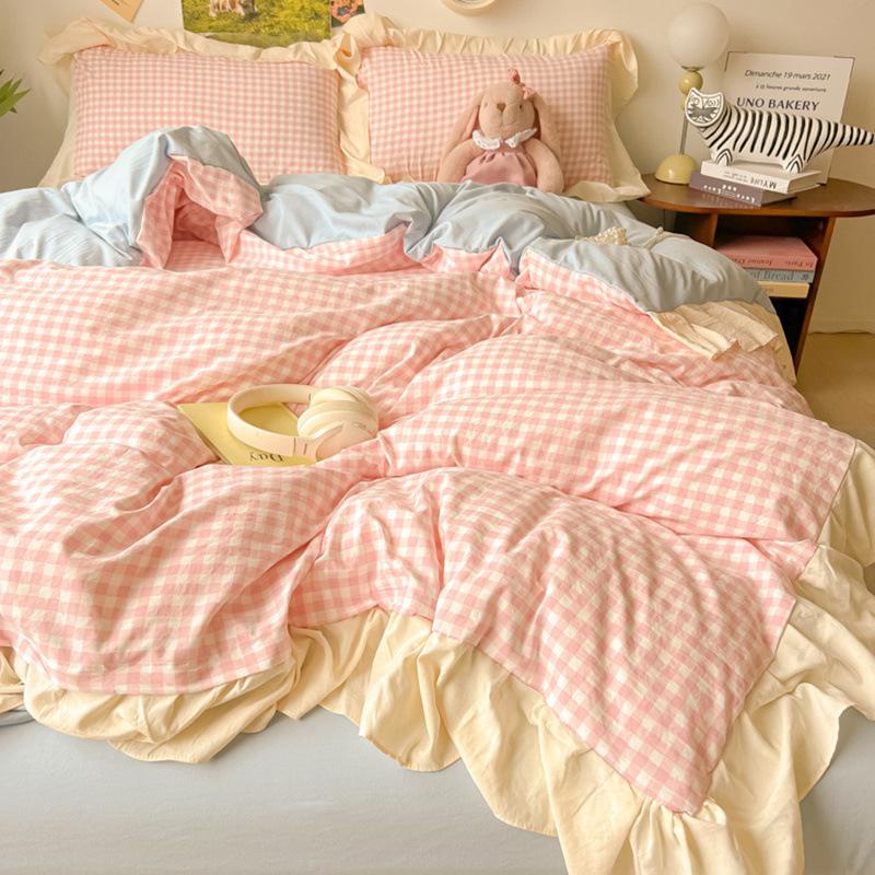 Bed Four-piece Set Washed Cotton Quilt Cover Bed Sheet Dormitory Three-piece Set
