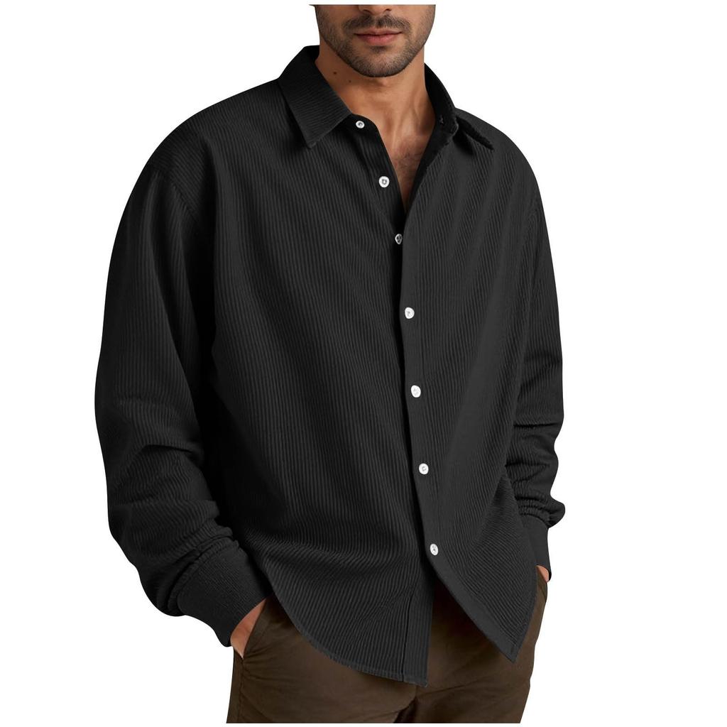 Men's Cotton Shirts Long Sleeve Casual Button Down Textured T-Shirt Loose Vacation Beach Lightweight Topsrt